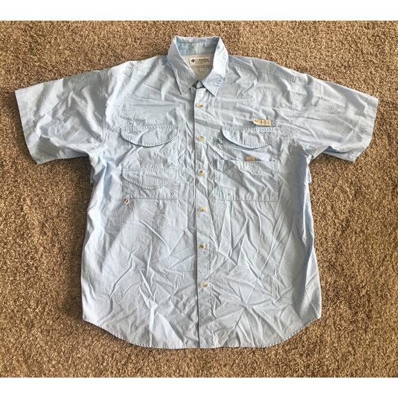 VTG Columbia Bonehead PFG Vented Blue SS Button Up Shirt Medium Made In USA 🇺🇸 - Picture 1 of 9